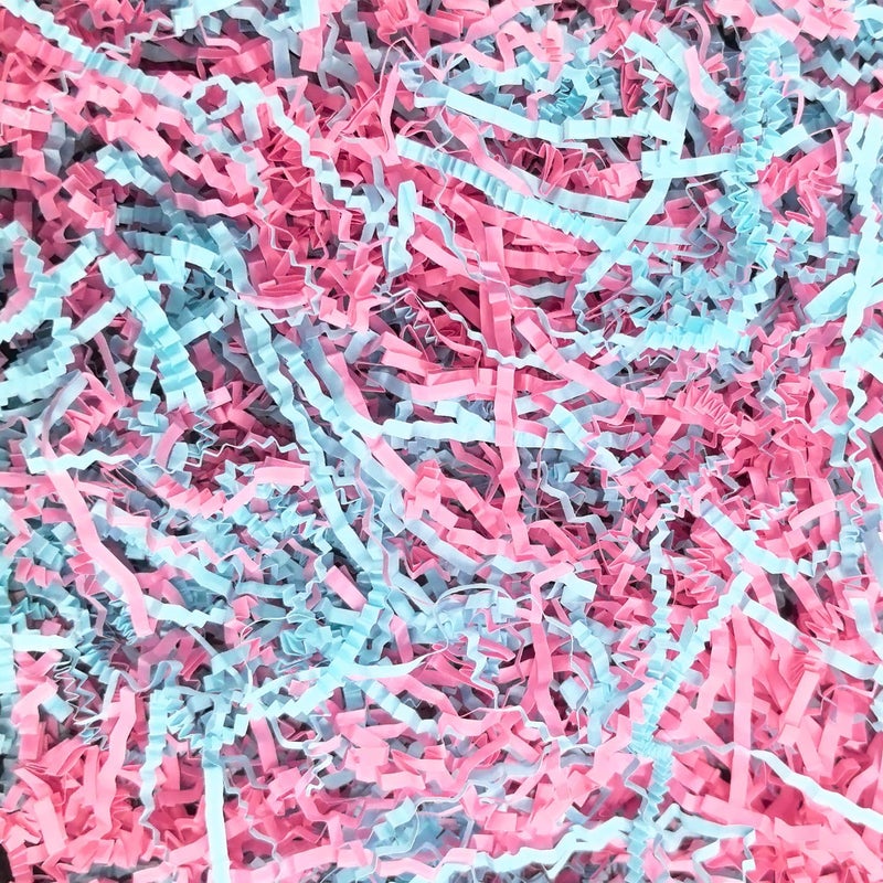 Amsthow Basket Filler Pink and Blue Crinkle Paper 1/2 LB Gift Box Basket Wrap Cut Shredded Raffia Grass Stuffing for Boy or Girl Box Birthday Decoration Filling - Image 1